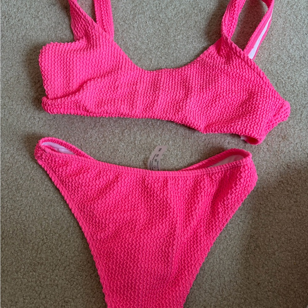 SHEIN Neon Pink Textured Bikini